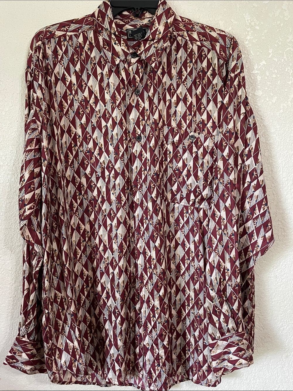 Men’s BOGARI STUDIO Geometric Maroon & Cream Button-Up Shirt
